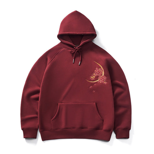 Herbst-Winter Kapuzenpullover mit Drachen-Stickerei für Männer