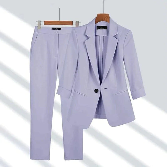 Amelia Women's Tailored Suit - Blazer & Trousers - Structured Fit - Single Button - Formal Wear