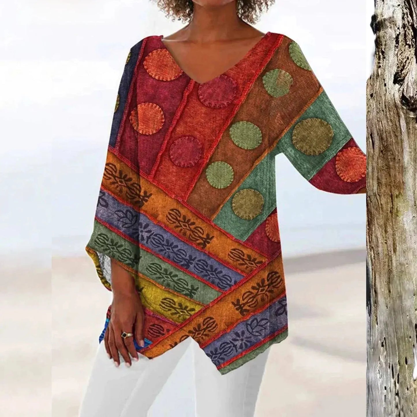 Clara | Elegantes Damen-Vintage-Oberteil mit V-Ausschnitt | Stilvoll, bequem & vielseitig