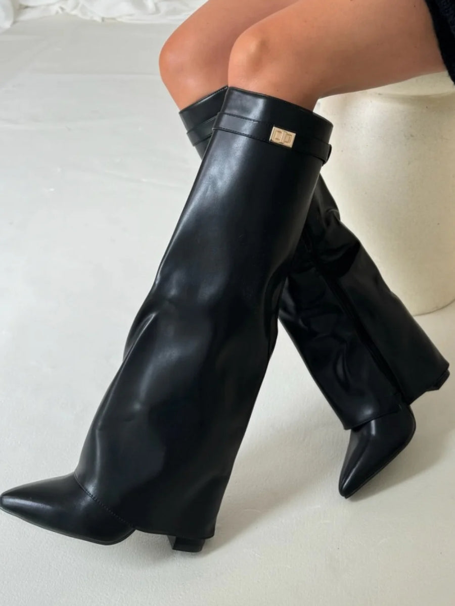 Damen Stiefel – Kniehoch mit weitem Schaft & Blockabsatz