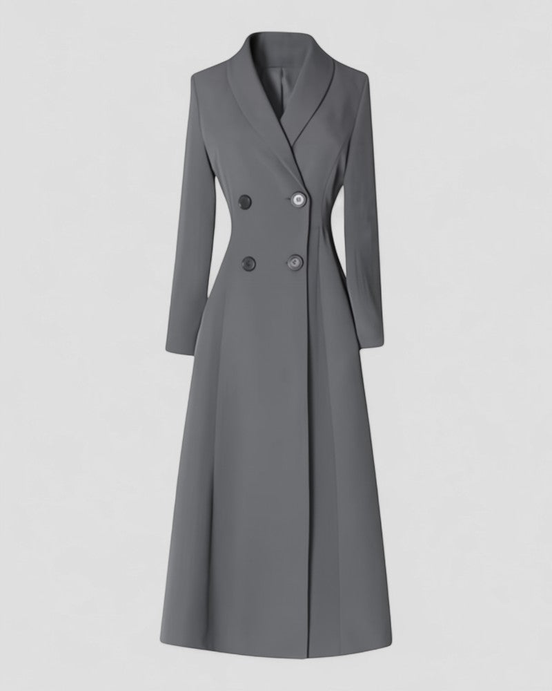 Damen Trenchcoat Lang – Taillierter Eleganter Mantel mit Knöpfen