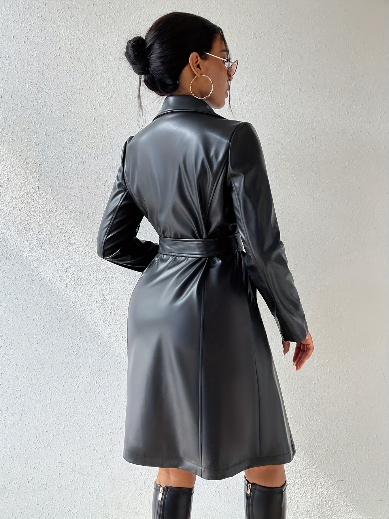 Eleganter Damen-PU-Leder-Trenchcoat mit langen Ärmeln und Taschen – Slim Fit in verschiedenen Farben