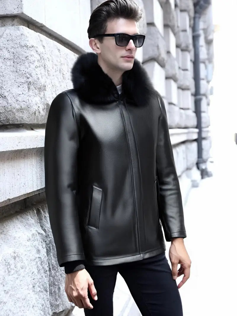 Stylische Herrenjacke aus Faux Lammfell mit abnehmbaren Kragen – Ideal für kalte Tage