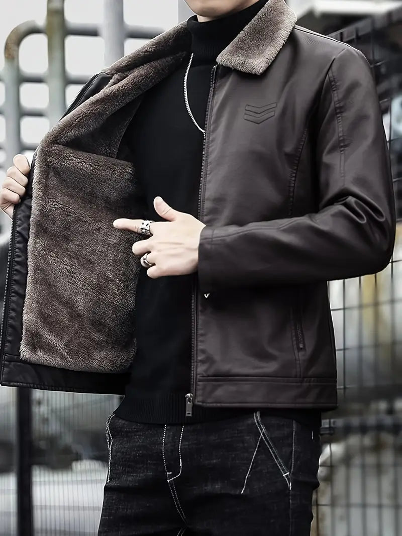 Stylische Winterjacke aus Kunstleder mit Plüschfutter – Warm und Bequem für Herren