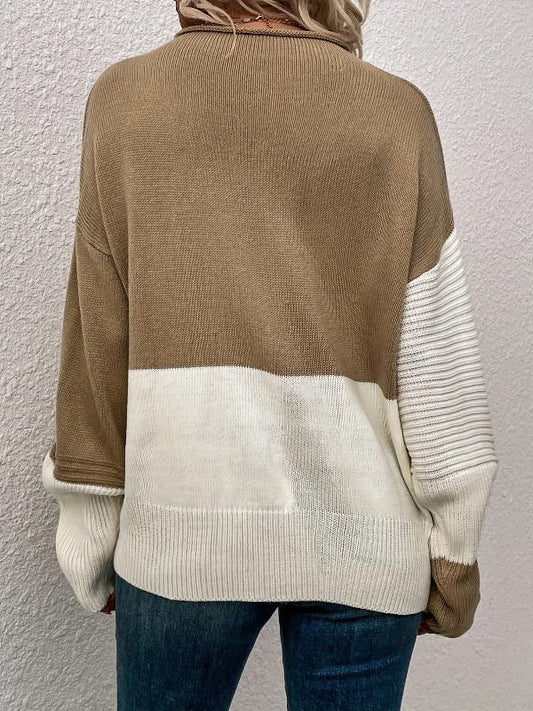 Trendiger Farbblock-Pullover mit Trichterkragen