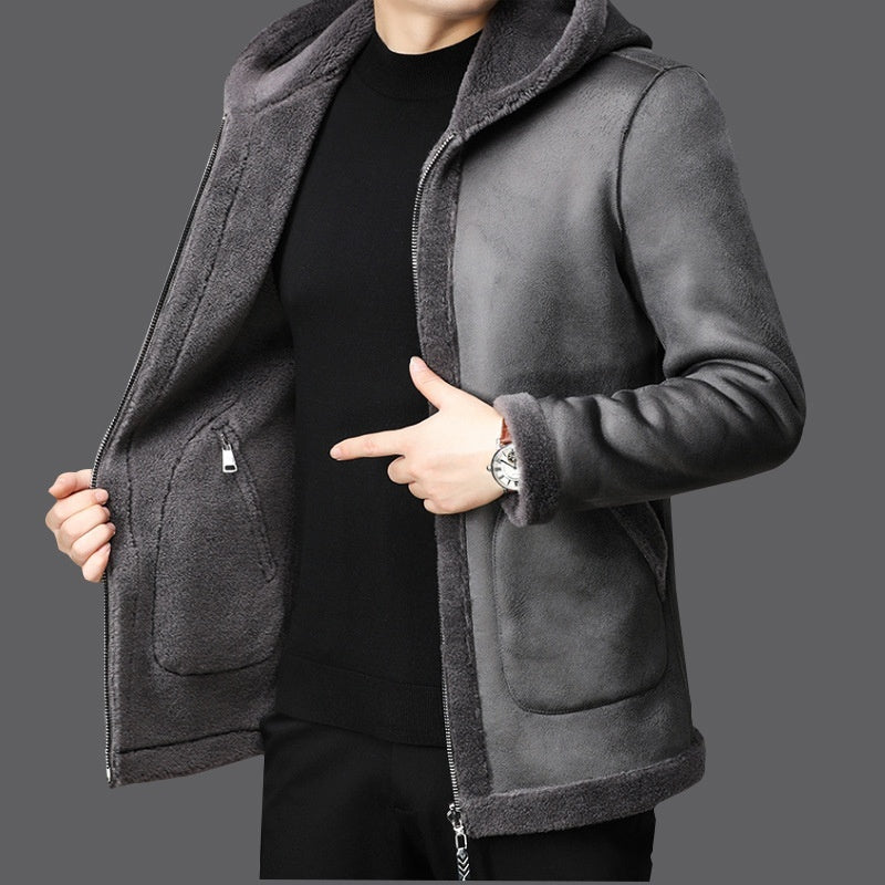 Beidseitiger Fleece-Wollmantel für Herren mit Kapuze – Winterjacke in verschiedenen Farben