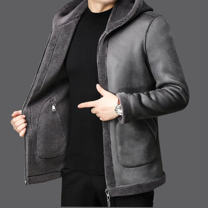 Beidseitiger Fleece-Wollmantel für Herren mit Kapuze – Winterjacke in verschiedenen Farben