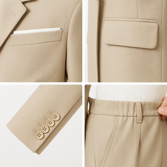 Bence | Dreiteiliges Herrenanzug-Set mit Stehkragenblazer, Weste und Hose im modernen Stil