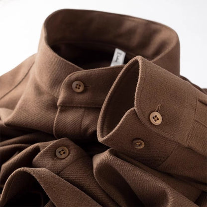 Elegante Slim Fit Winterjacke mit Stehkragen aus braunem, gebürstetem Wollmix für Herren