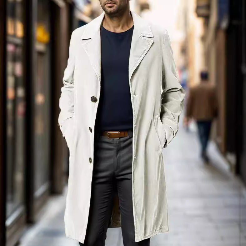 Eleganter Mid-Lang Herren Trenchcoat aus Cord mit Ein-Knopf-Verschluss