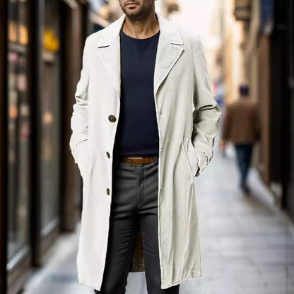 Eleganter Mid-Lang Herren Trenchcoat aus Cord mit Ein-Knopf-Verschluss