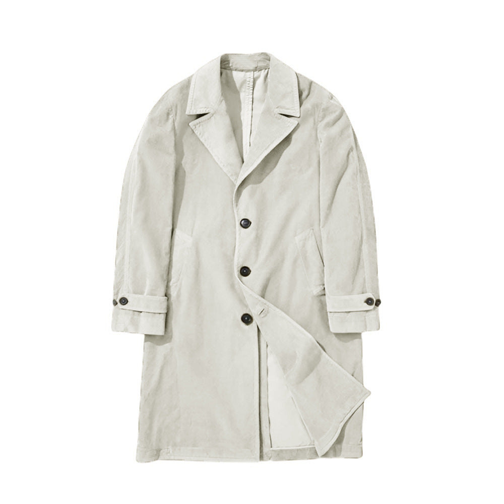 Eleganter Mid-Lang Herren Trenchcoat aus Cord mit Ein-Knopf-Verschluss