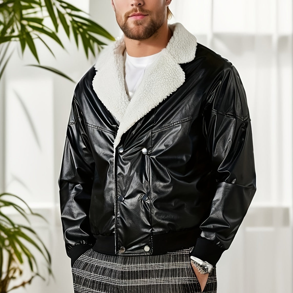 Männer Lammfell-Lederjacke - Mid-Length, Dick gefüttert, Modisch & Bequem