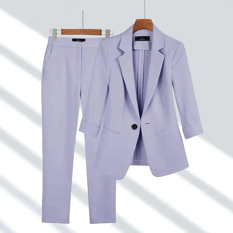 Amelia Women's Tailored Suit - Blazer & Trousers - Structured Fit - Single Button - Formal Wear