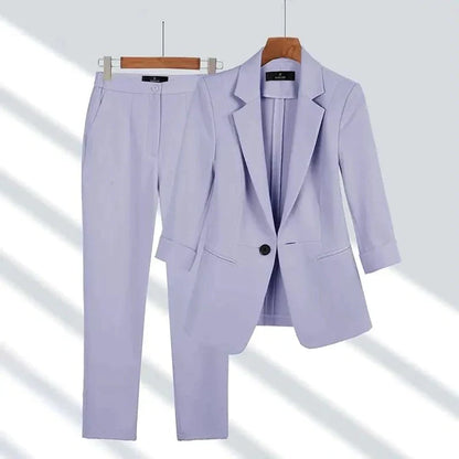Amelia Women's Tailored Suit - Blazer & Trousers - Structured Fit - Single Button - Formal Wear