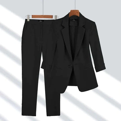 Amelia Women's Tailored Suit - Blazer & Trousers - Structured Fit - Single Button - Formal Wear