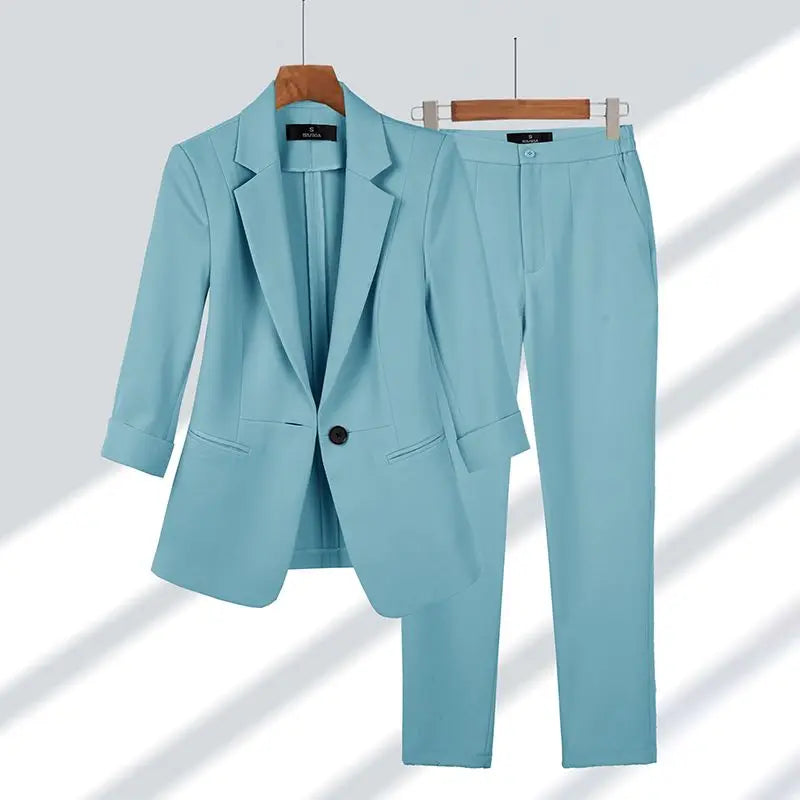 Amelia Women's Tailored Suit - Blazer & Trousers - Structured Fit - Single Button - Formal Wear