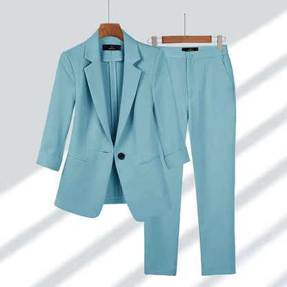 Amelia Women's Tailored Suit - Blazer & Trousers - Structured Fit - Single Button - Formal Wear