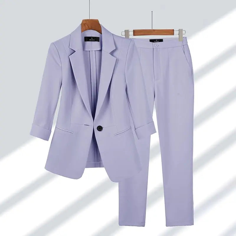 Amelia Women's Tailored Suit - Blazer & Trousers - Structured Fit - Single Button - Formal Wear