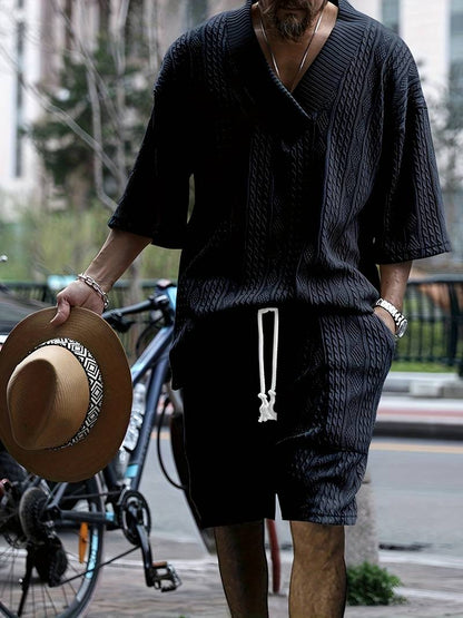 Andrew | Bequemes Strickset mit V-Ausschnitt und passenden Shorts für Herren | Stilvoll, komfortabel & vielseitig