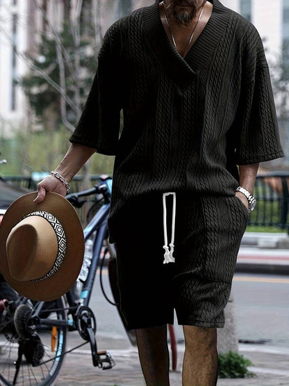 Andrew | Bequemes Strickset mit V-Ausschnitt und passenden Shorts für Herren | Stilvoll, komfortabel & vielseitig