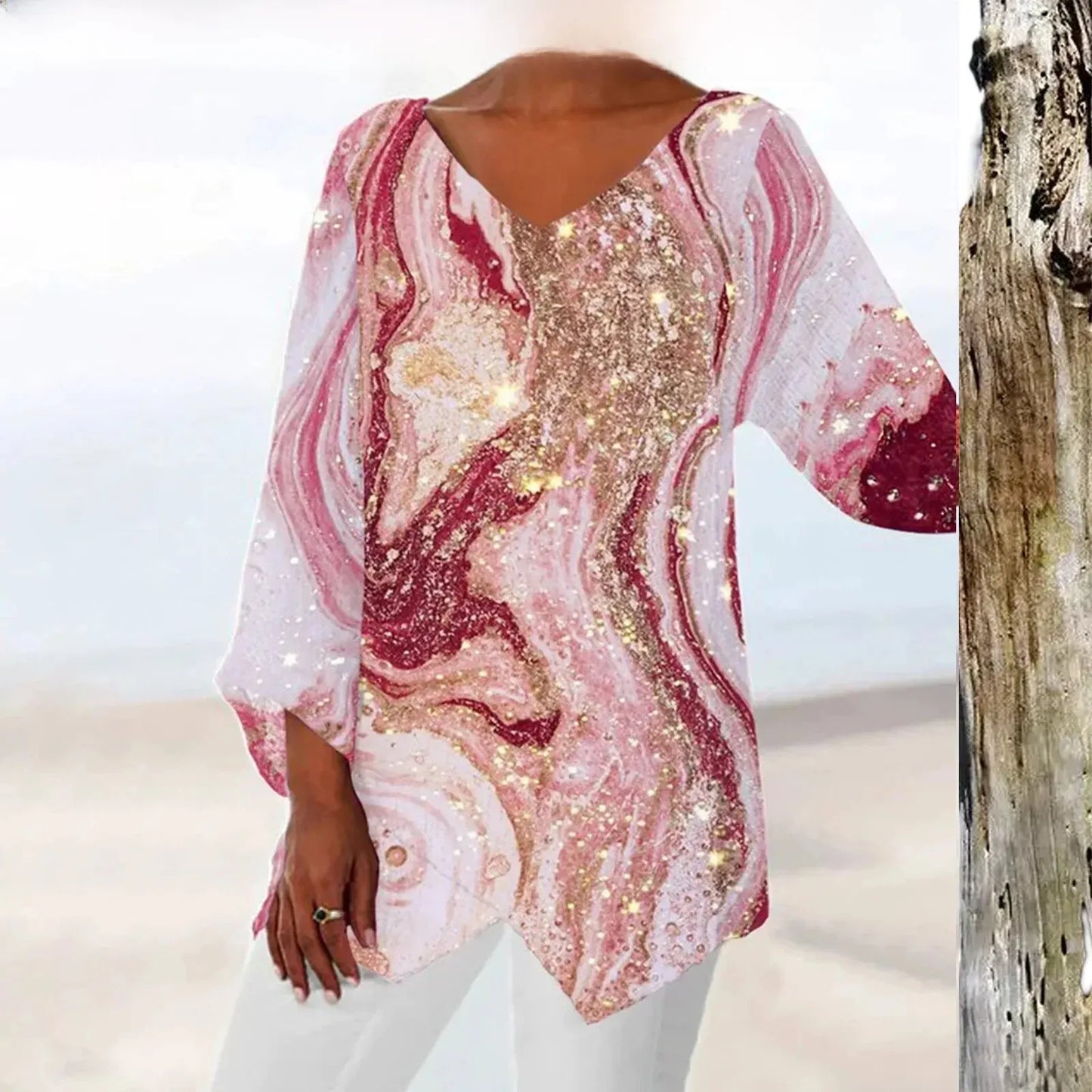 Clara | Elegantes Damen-Vintage-Oberteil mit V-Ausschnitt | Stilvoll, bequem & vielseitig