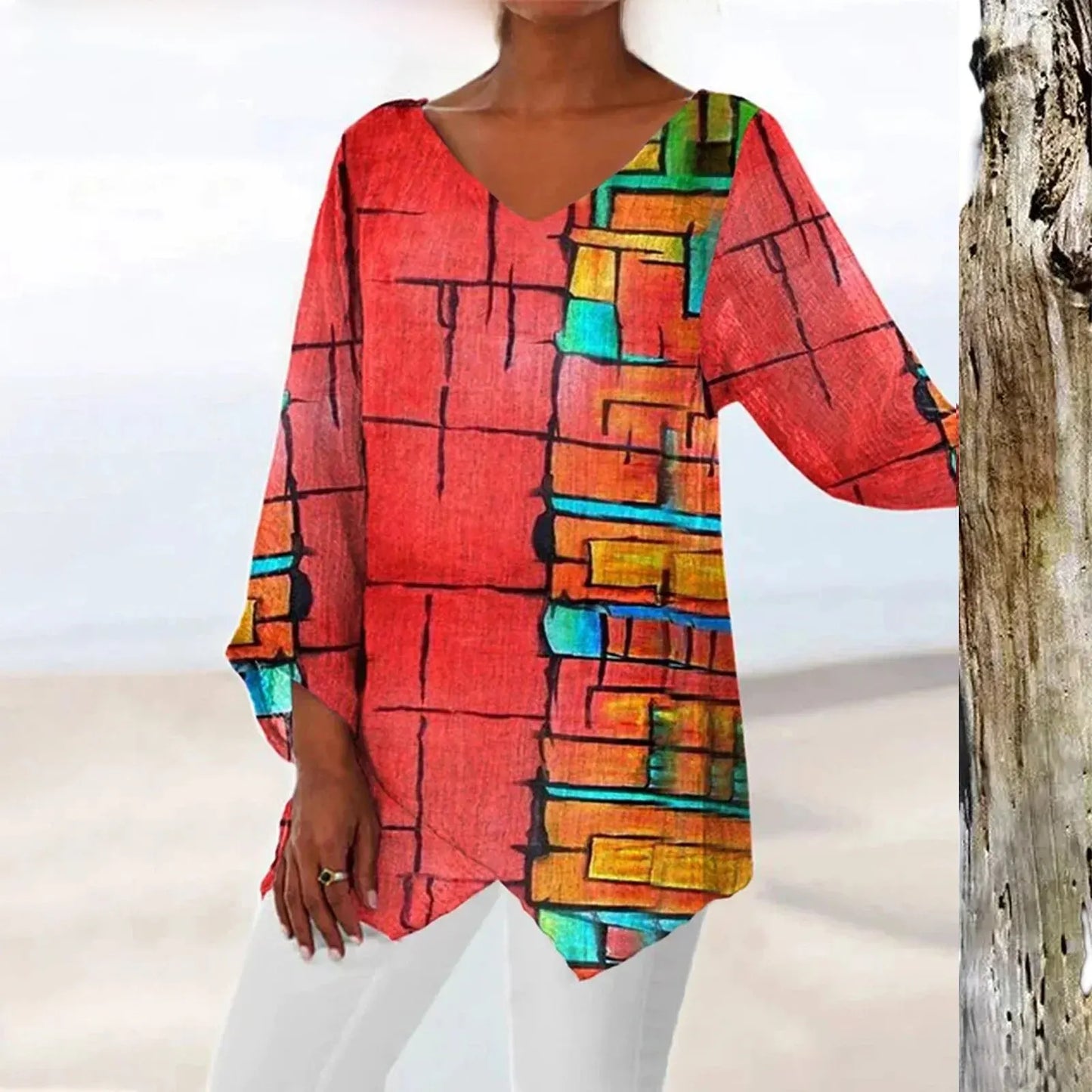 Clara | Elegantes Damen-Vintage-Oberteil mit V-Ausschnitt | Stilvoll, bequem & vielseitig