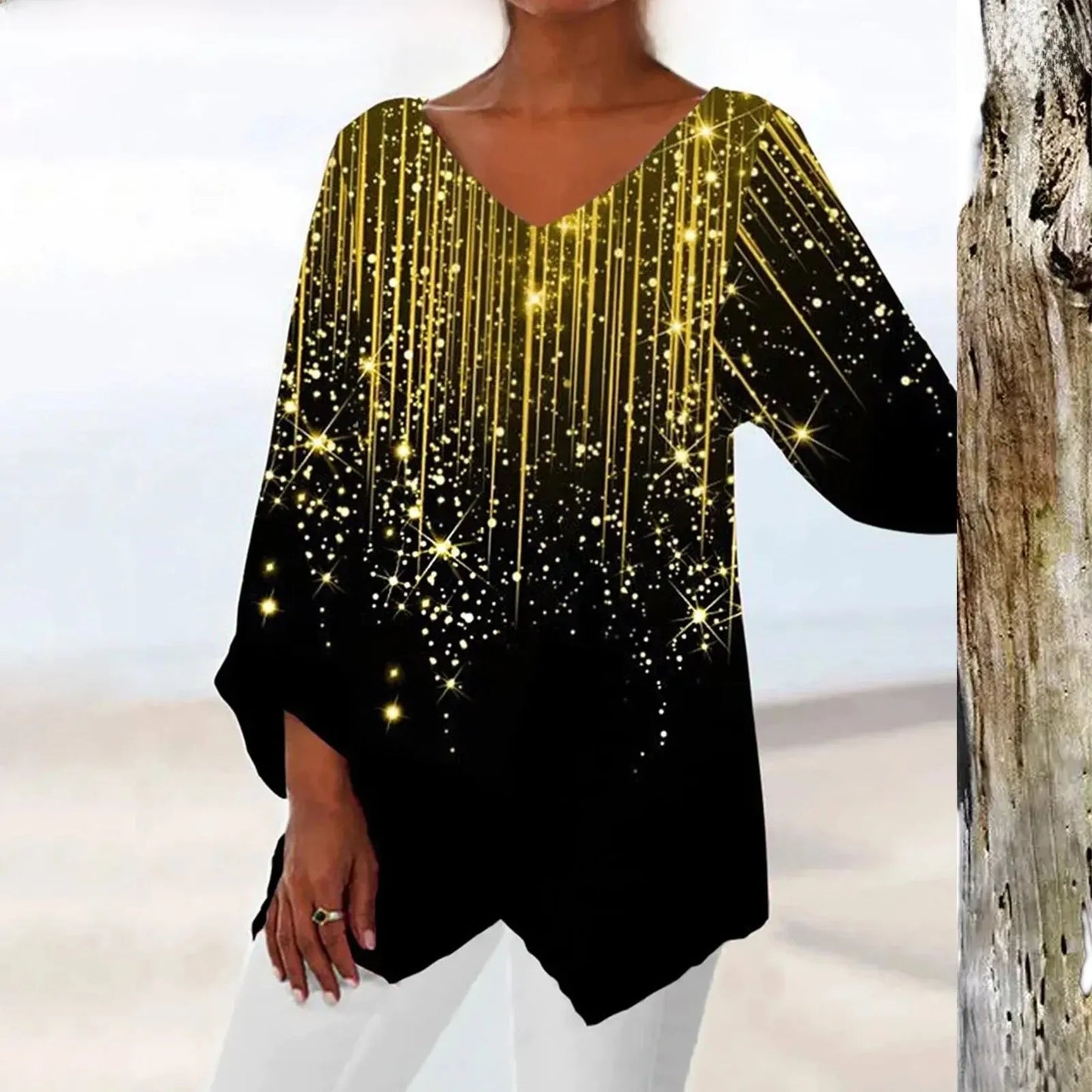 Clara | Elegantes Damen-Vintage-Oberteil mit V-Ausschnitt | Stilvoll, bequem & vielseitig