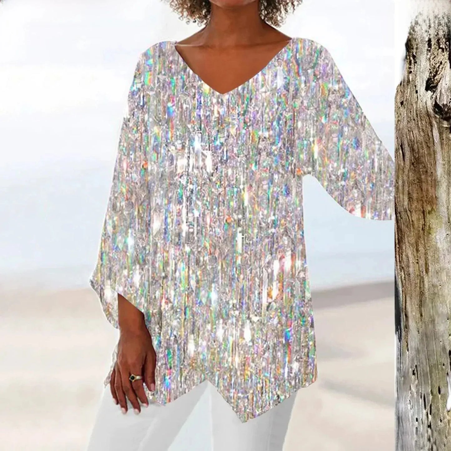 Clara | Elegantes Damen-Vintage-Oberteil mit V-Ausschnitt | Stilvoll, bequem & vielseitig