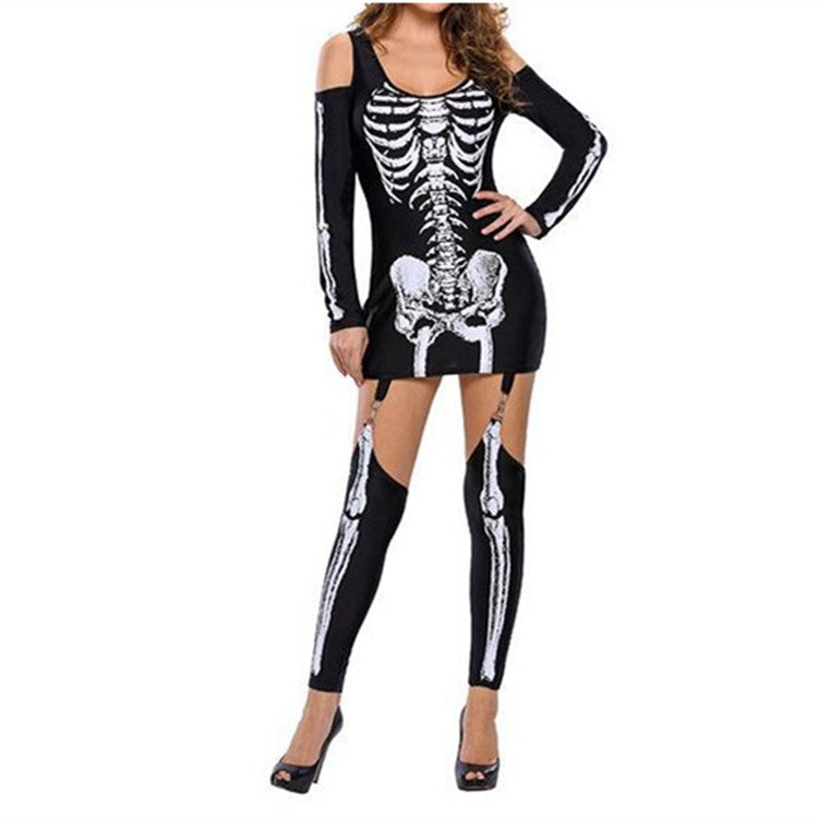 Damen Halloween Kostüm – Kleid mit Skelett Druck