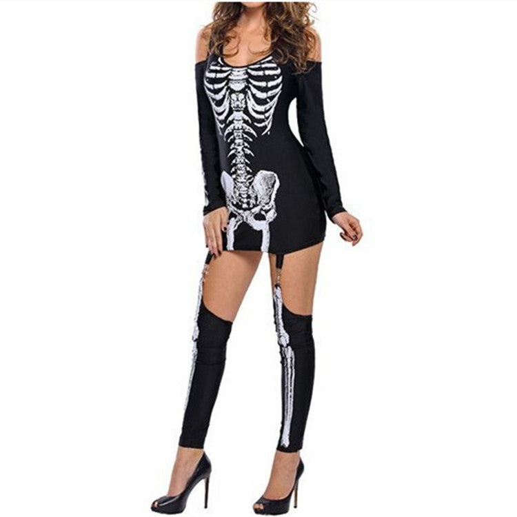 Damen Halloween Kostüm – Kleid mit Skelett Druck
