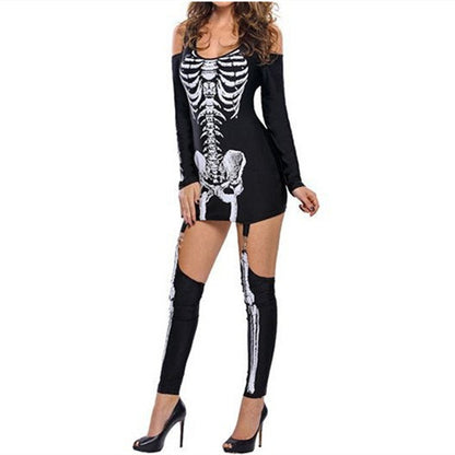 Damen Halloween Kostüm – Kleid mit Skelett Druck