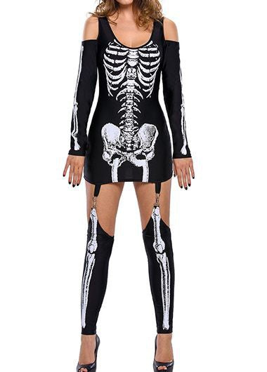 Damen Halloween Kostüm – Kleid mit Skelett Druck