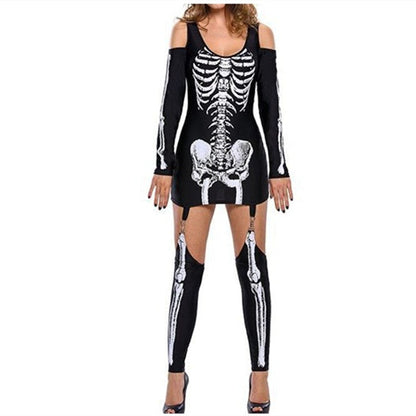 Damen Halloween Kostüm – Kleid mit Skelett Druck