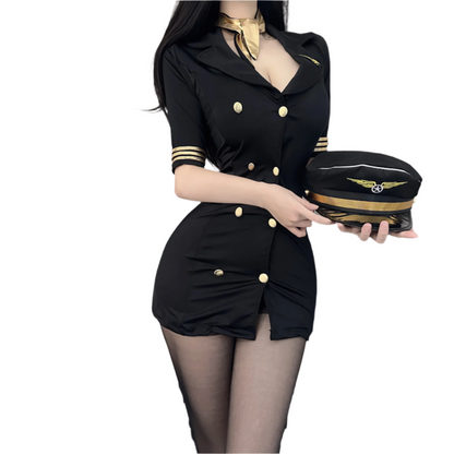 Damen Halloween Kostüm – Stewardess Mini Kleid