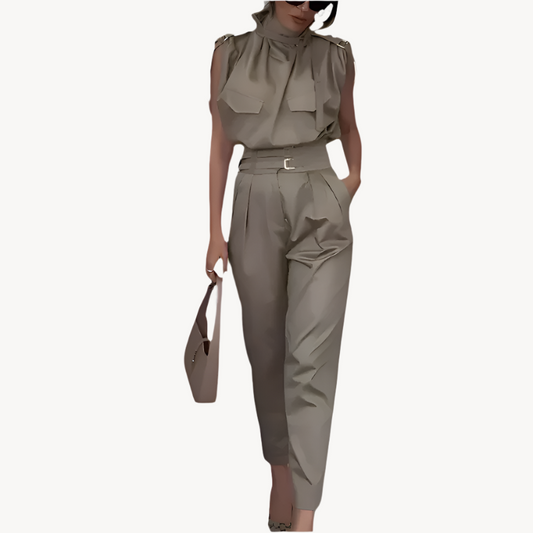 Damen-Jumpsuit mit dekorativem Gürtel – Eleganter Einteiler für vielseitige Anlässe