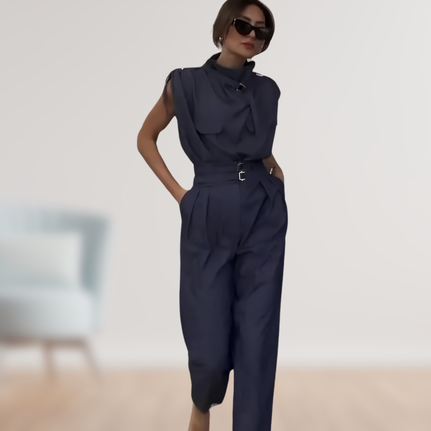Damen-Jumpsuit mit dekorativem Gürtel – Eleganter Einteiler für vielseitige Anlässe