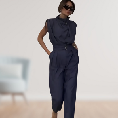 Damen-Jumpsuit mit dekorativem Gürtel – Eleganter Einteiler für vielseitige Anlässe