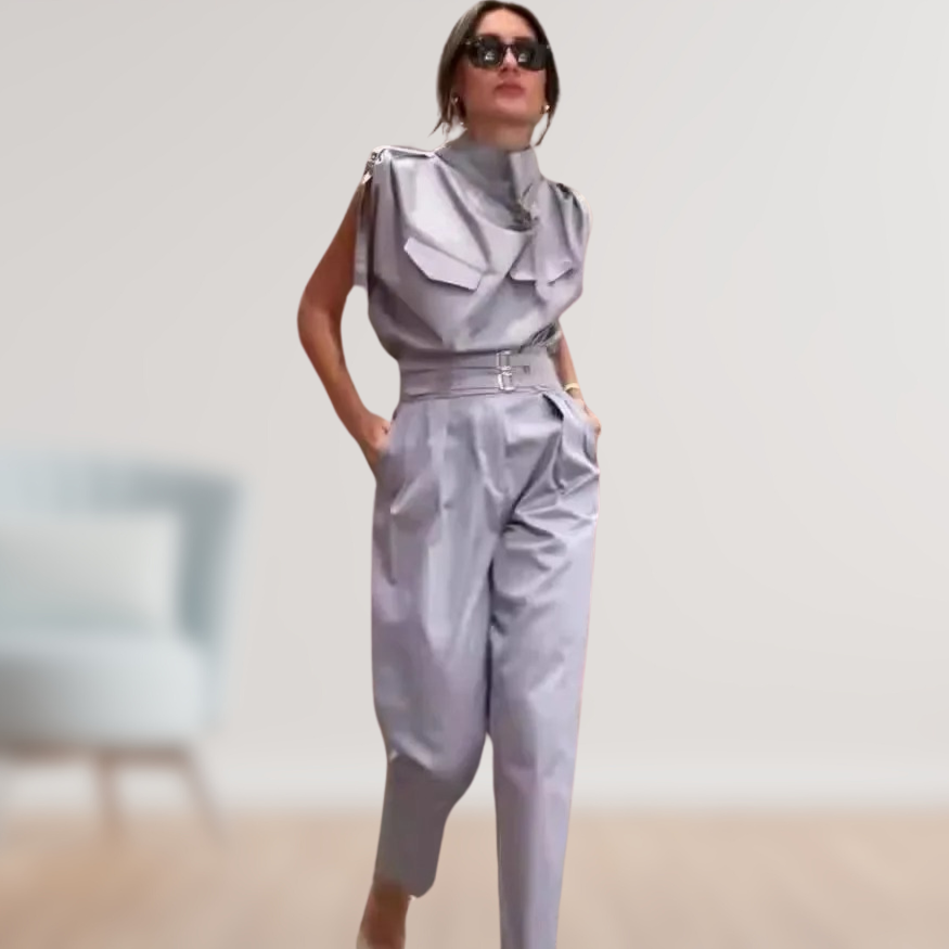 Damen-Jumpsuit mit dekorativem Gürtel – Eleganter Einteiler für vielseitige Anlässe