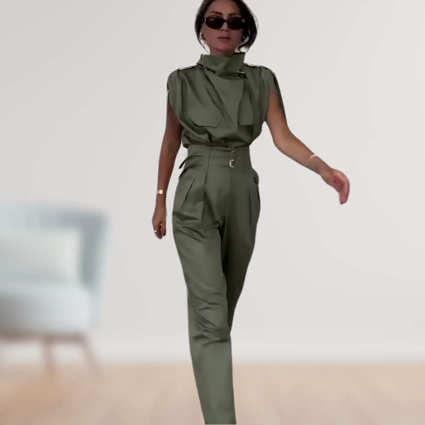 Damen-Jumpsuit mit dekorativem Gürtel – Eleganter Einteiler für vielseitige Anlässe