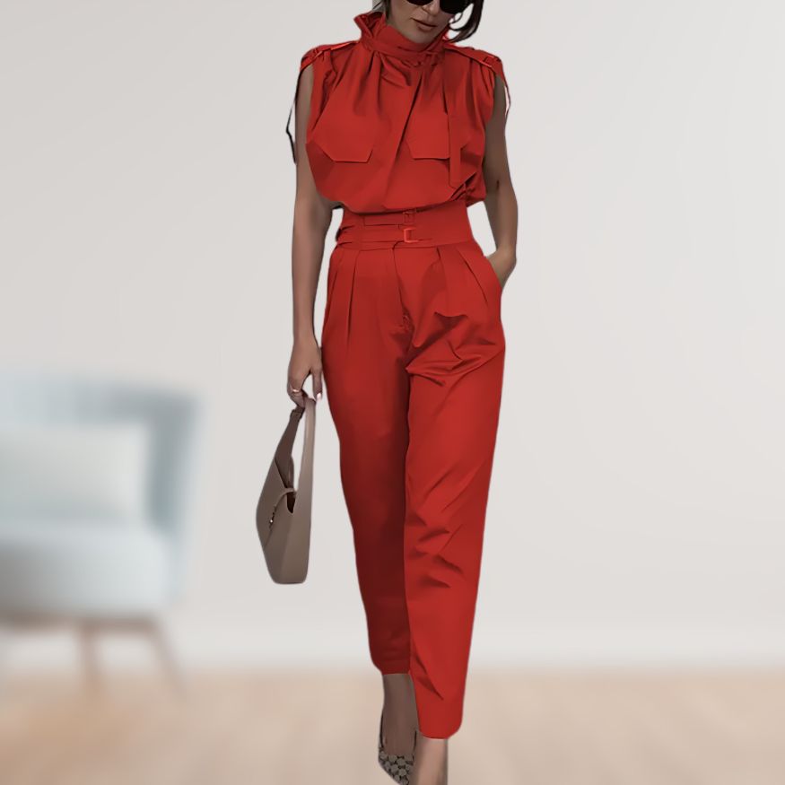 Damen-Jumpsuit mit dekorativem Gürtel – Eleganter Einteiler für vielseitige Anlässe
