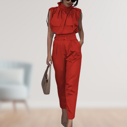 Damen-Jumpsuit mit dekorativem Gürtel – Eleganter Einteiler für vielseitige Anlässe