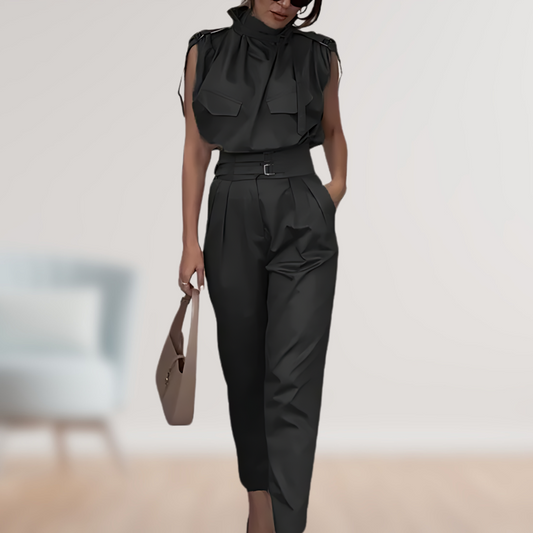 Damen-Jumpsuit mit dekorativem Gürtel – Eleganter Einteiler für vielseitige Anlässe