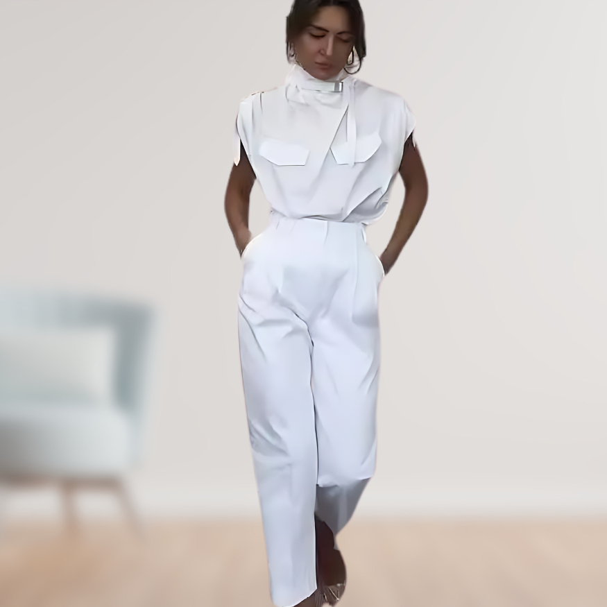 Damen-Jumpsuit mit dekorativem Gürtel – Eleganter Einteiler für vielseitige Anlässe