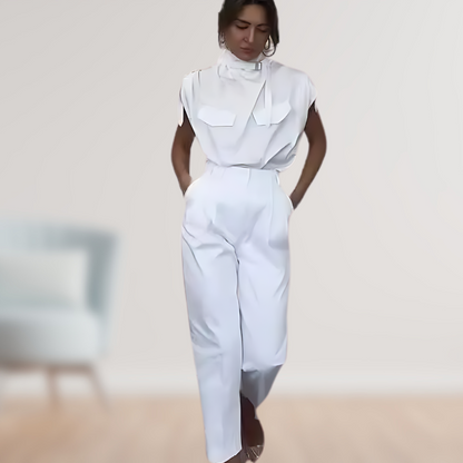 Damen-Jumpsuit mit dekorativem Gürtel – Eleganter Einteiler für vielseitige Anlässe