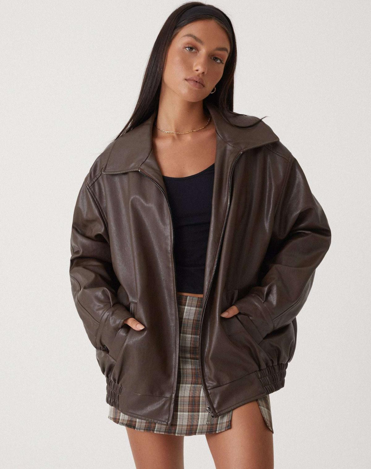 Damen Lederjacke Oversized – Modische Übergangsjacke im lockeren Schnitt