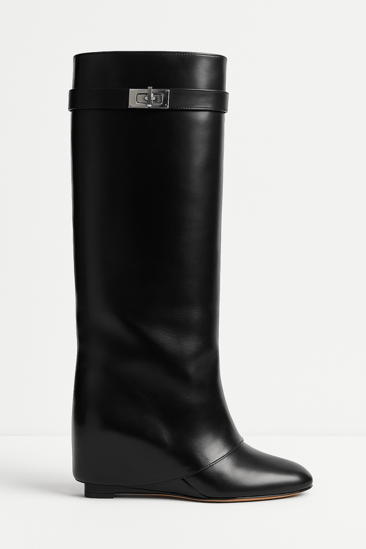 Damen Lederstiefel – Kniehoch mit Shark Lock Detail