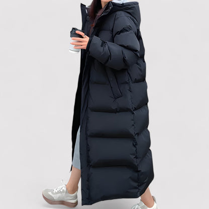 Damen Parka – Langer Steppmantel Schwarz mit Kapuze & Wasserdicht