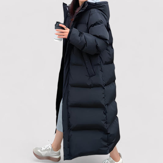 Damen Parka – Langer Steppmantel Schwarz mit Kapuze & Wasserdicht