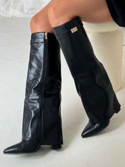 Damen Stiefel – Kniehoch mit weitem Schaft & Blockabsatz